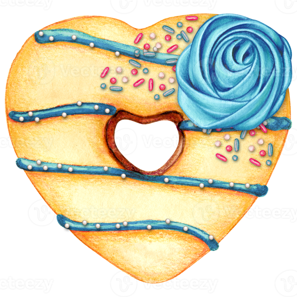 watercolor hand drawn heart shaped donut png