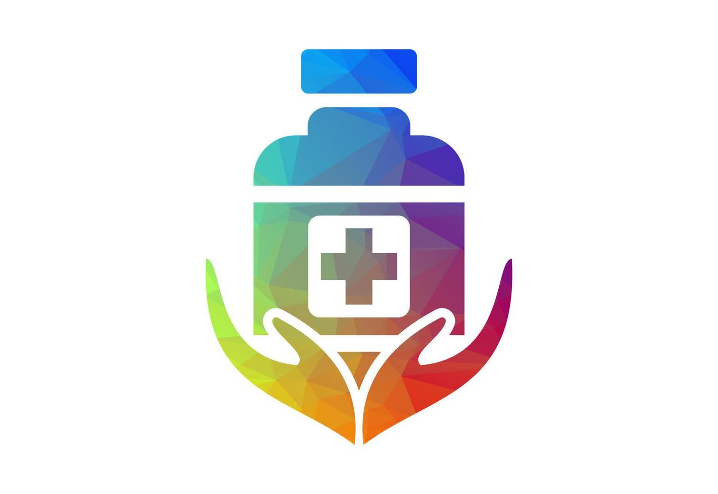 Low Poly and Health care, Medical bottle logo design, Vector design template