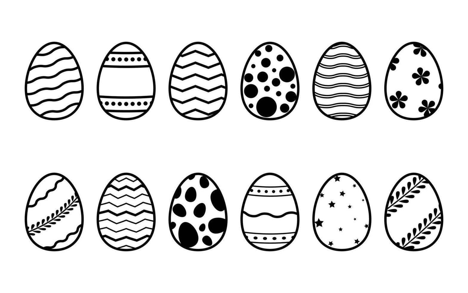 Vector Collection of decorated Easter eggs in doodle style isolated on white background. Bundle of outlined icons with different pattern for spring holiday with various ornaments