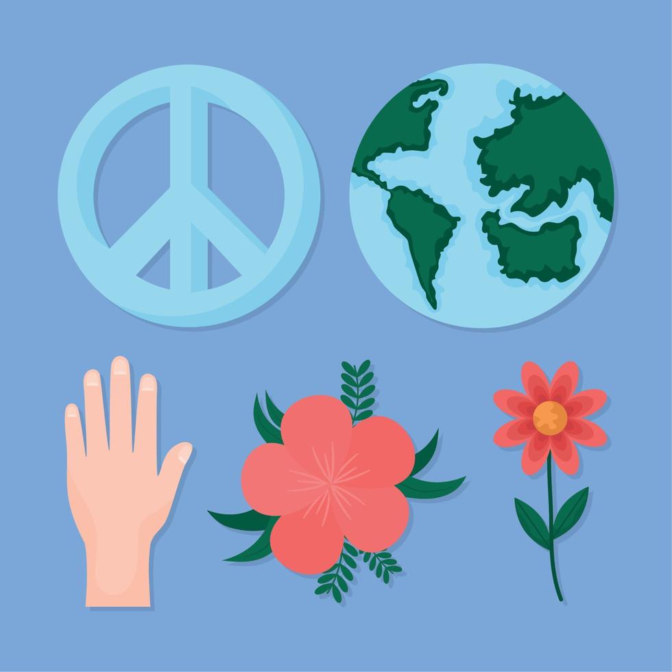 five peace day items vector