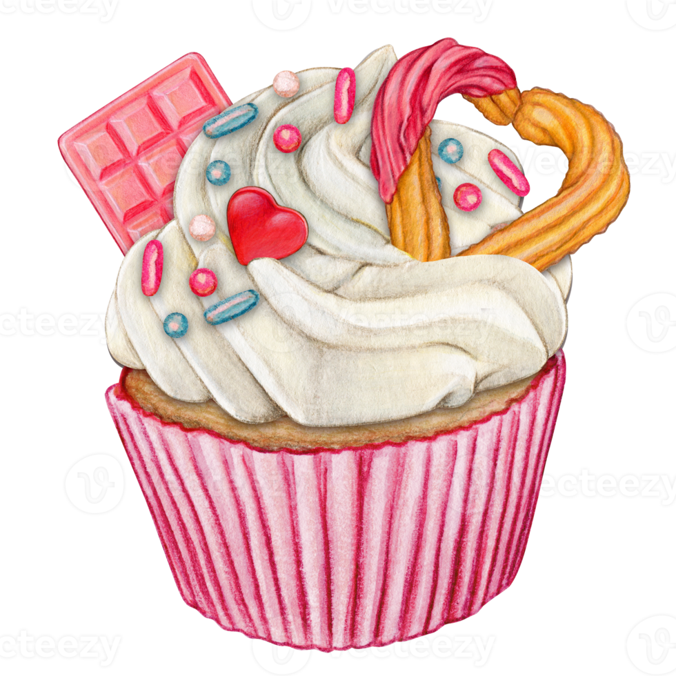 watercolor hand drawn cupcake png