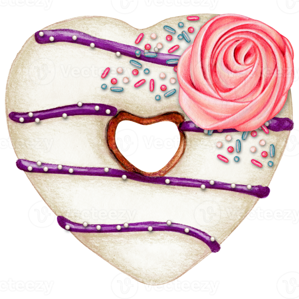 waterverf hand- getrokken hart vormig donut png