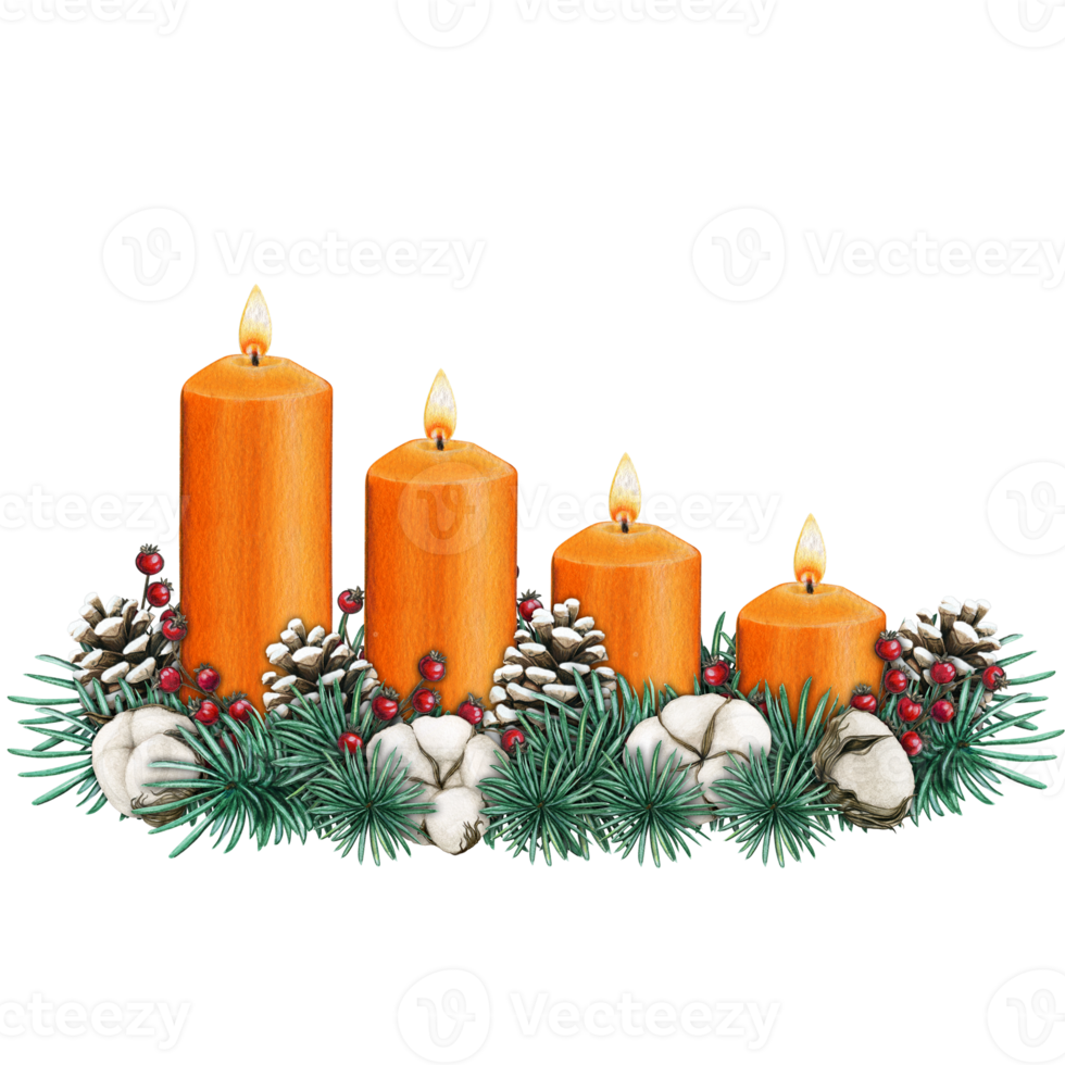 watercolor hand drawn advent candles decoration png