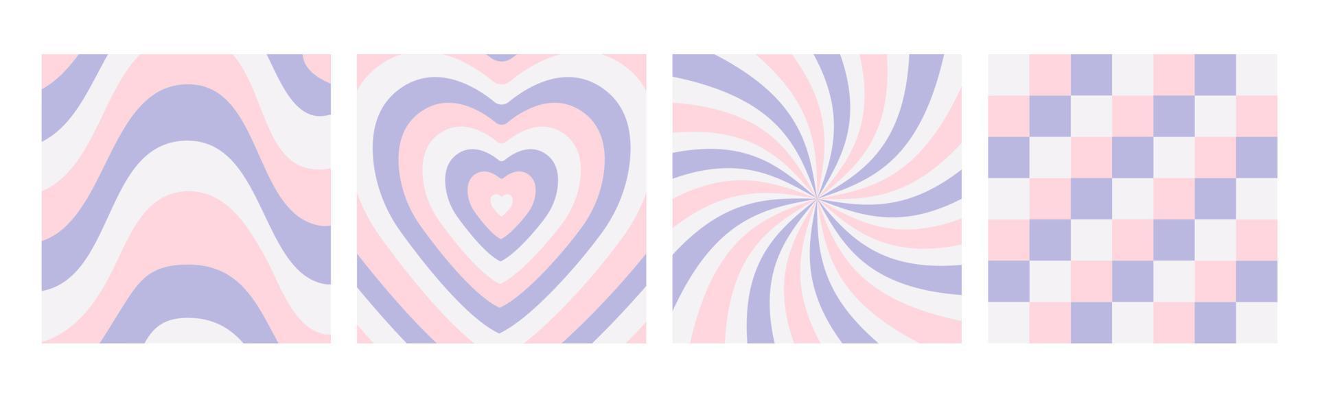 Set of stickers in trendy retro psychedelic style. Set of hippies 70s, 80s, 90s. Abstract groovy Y2K background set. Vector posters in trendy retro psychedelic 2000s style. Aesthetic hippie.