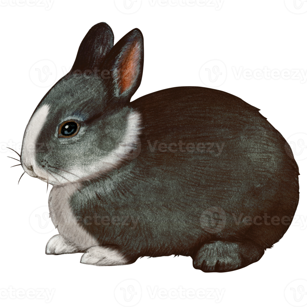 Watercolor and drawn realistic bunny png