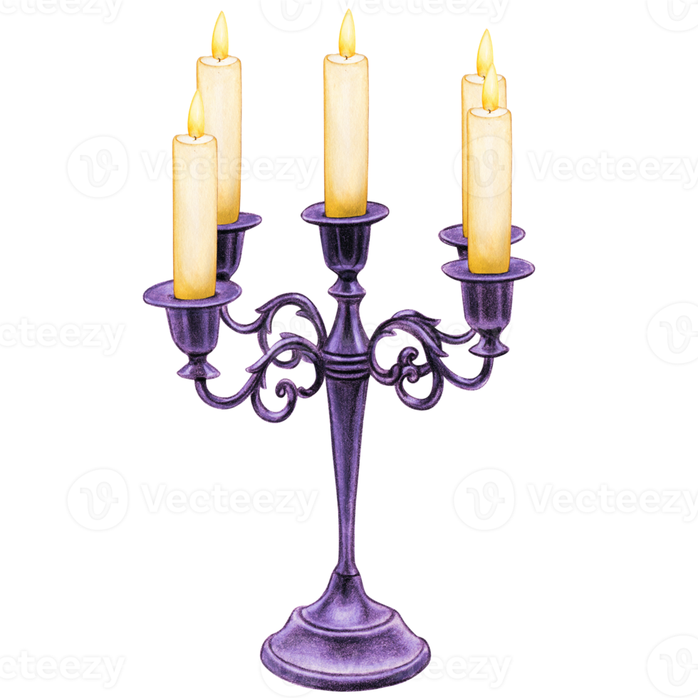 Watercolor hand drawn gothic candle holder png