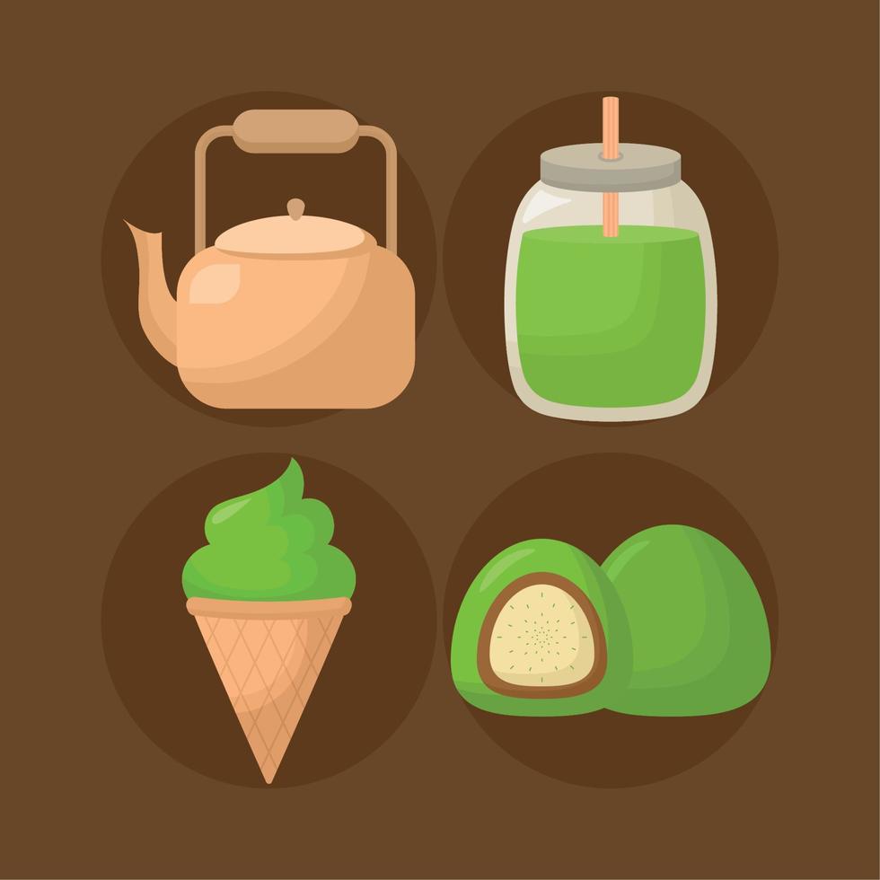 green matcha icons vector