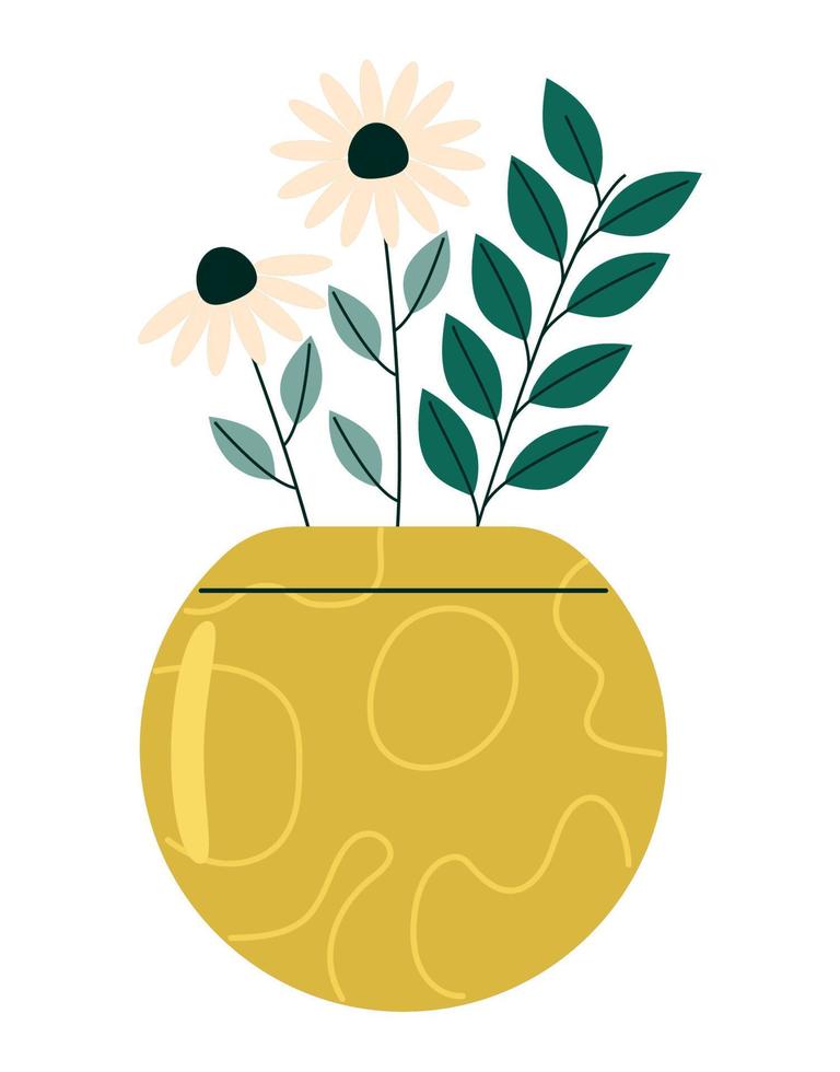 plants on yellow pot vector