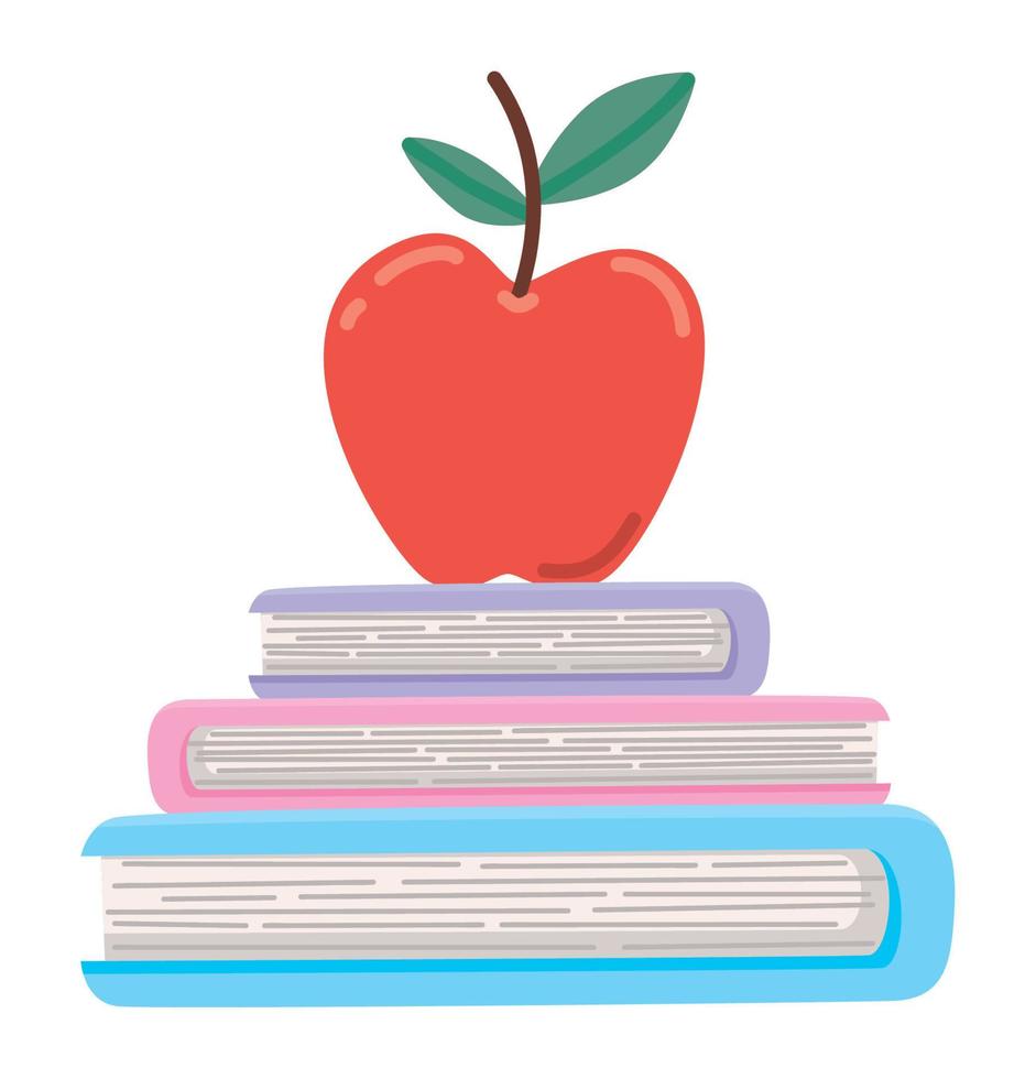 libros de texto y manzana vector