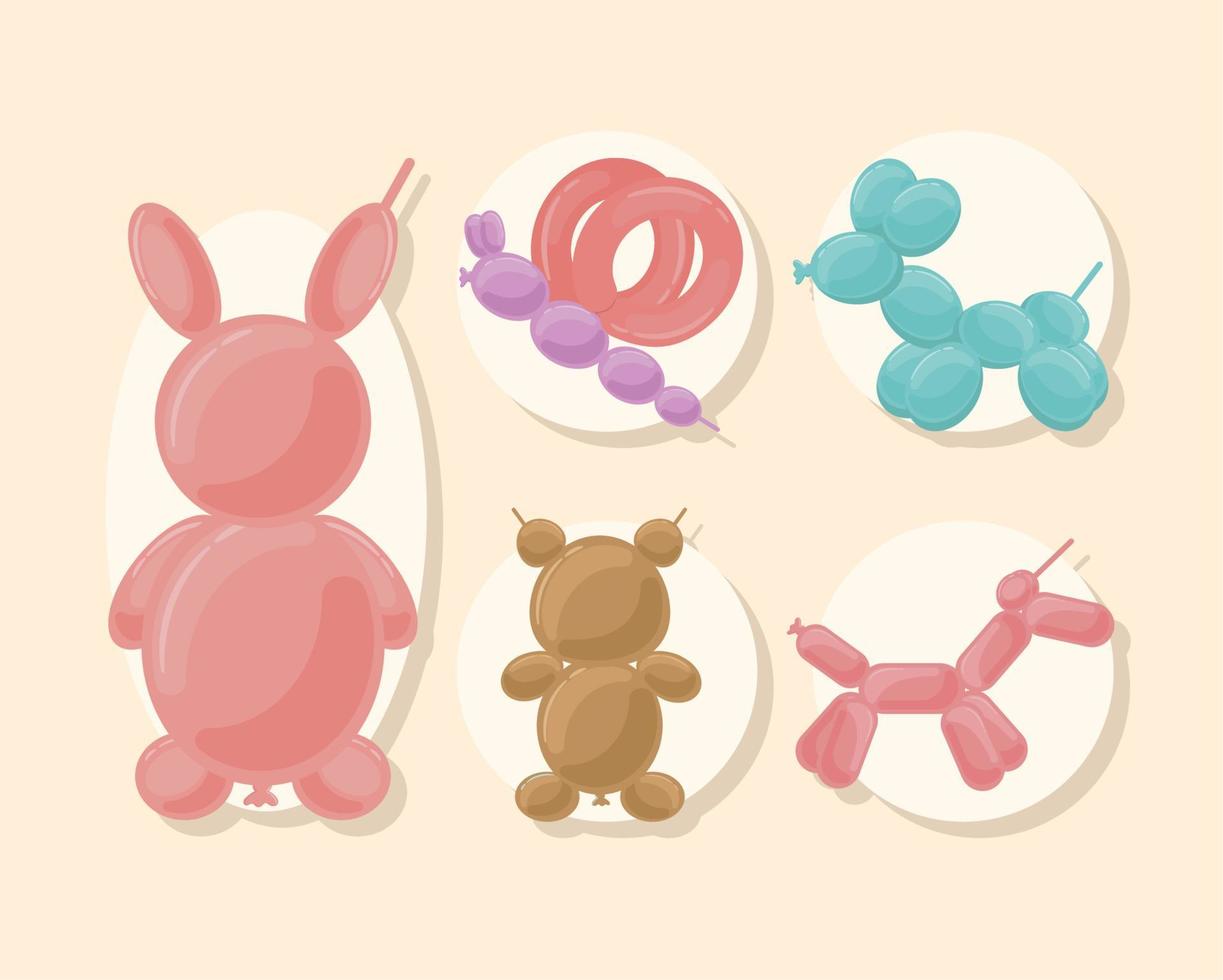 cinco globos animales vector