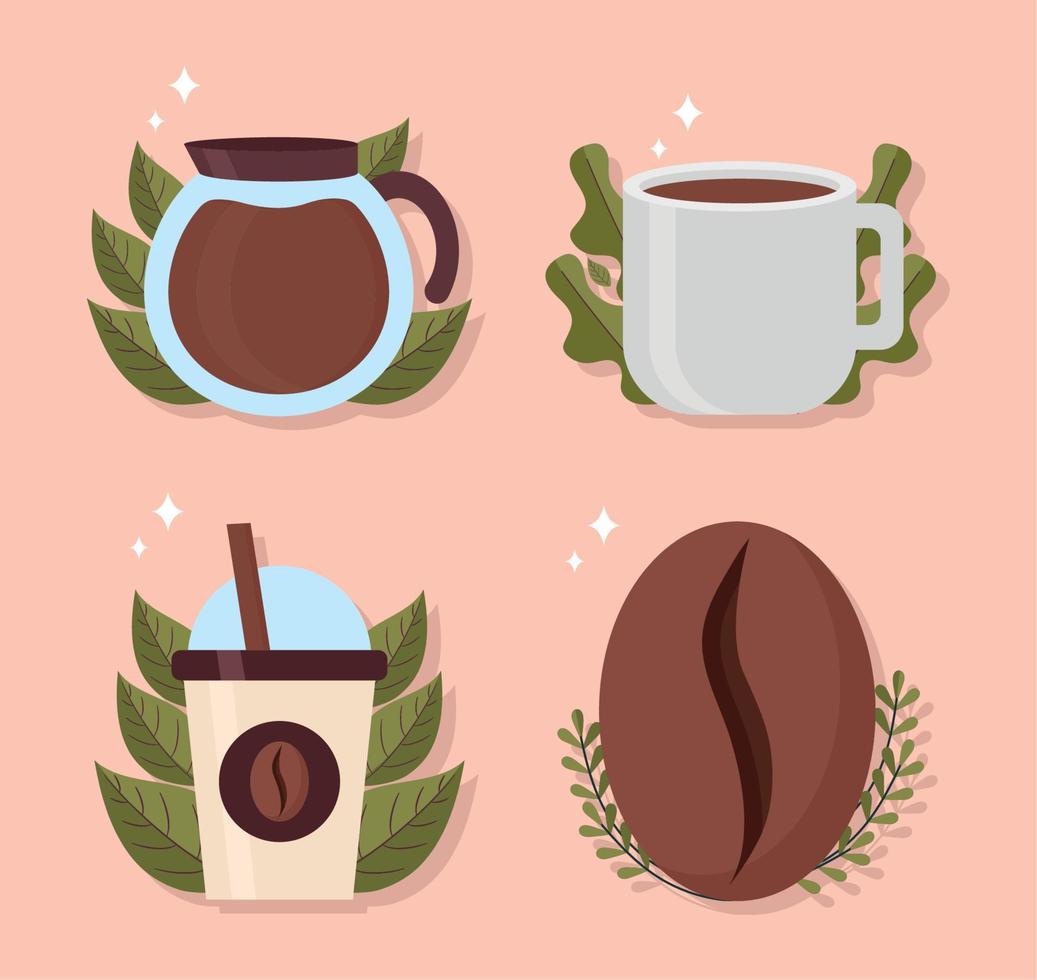 cuatro iconos de cafe vector
