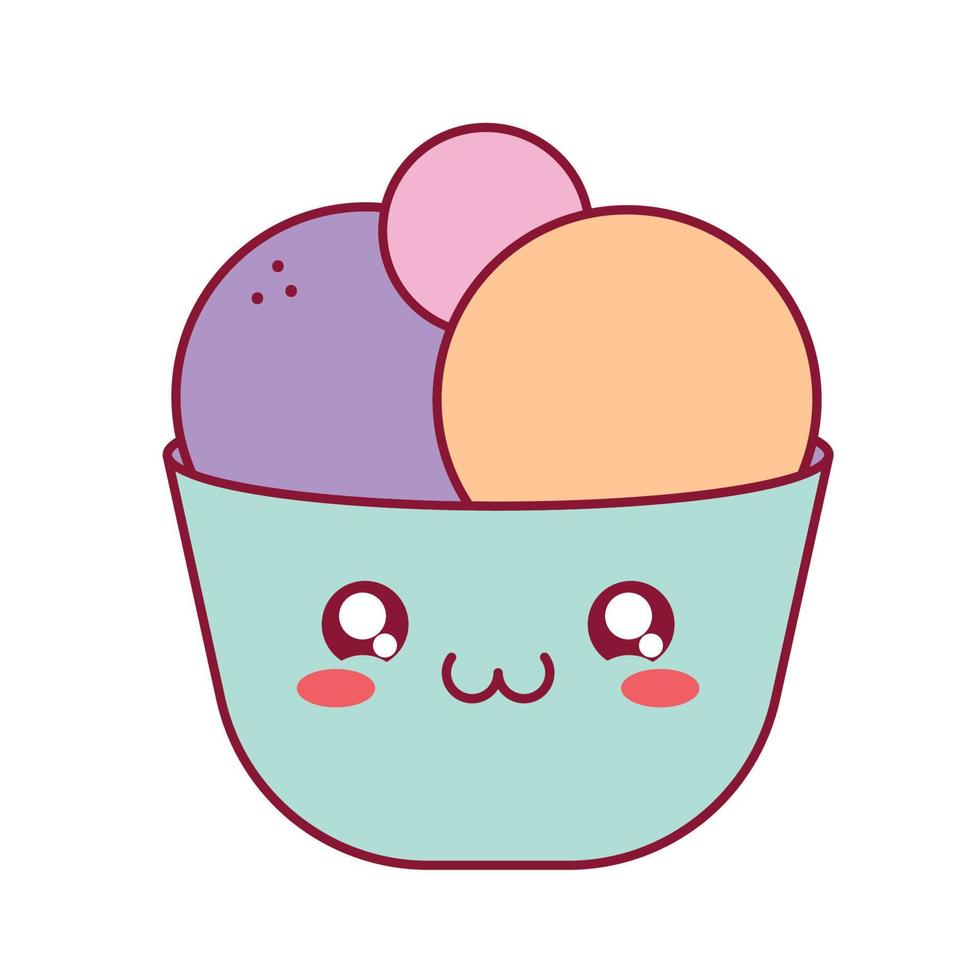 kawaii ice cream bowl vector