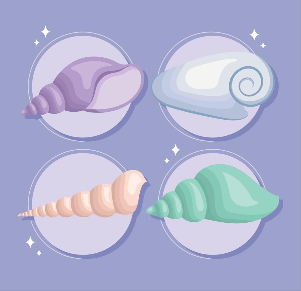 four colored seashell vector