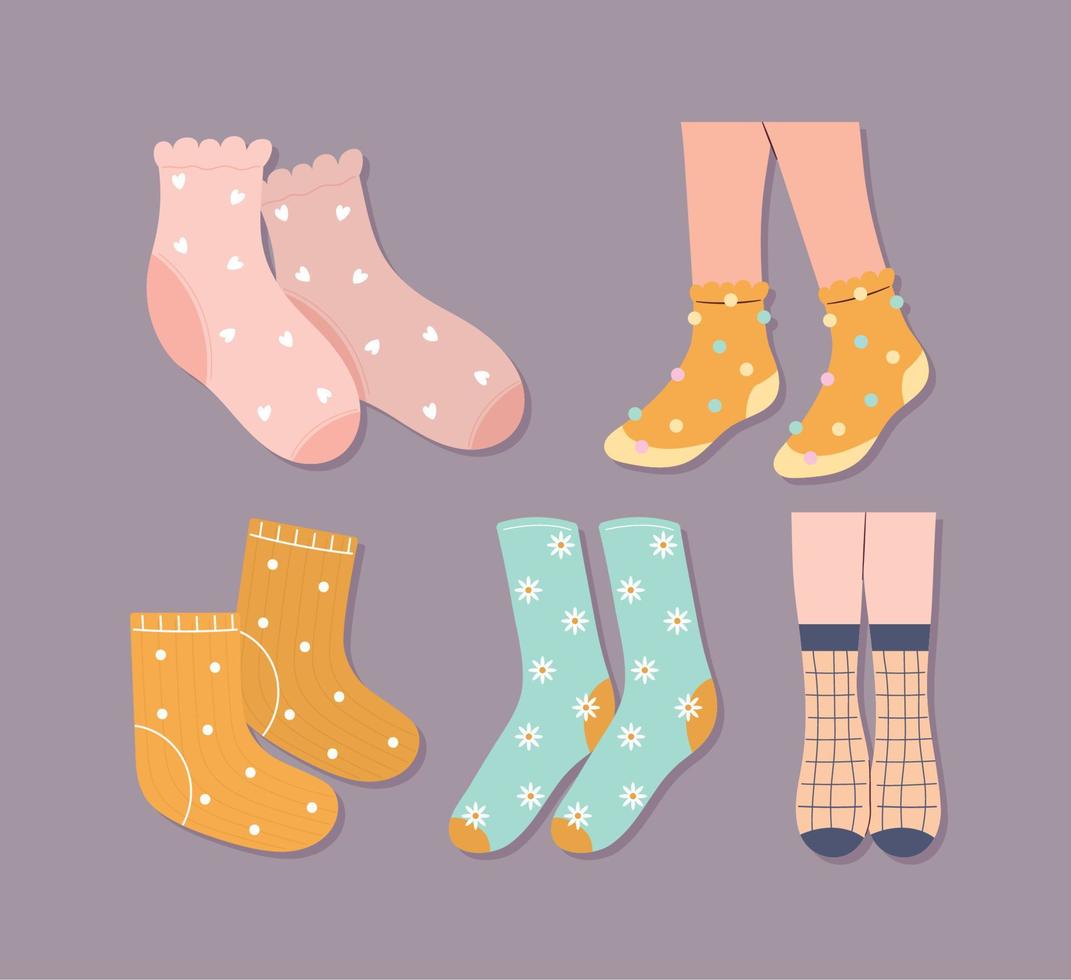 five pair of socks vector