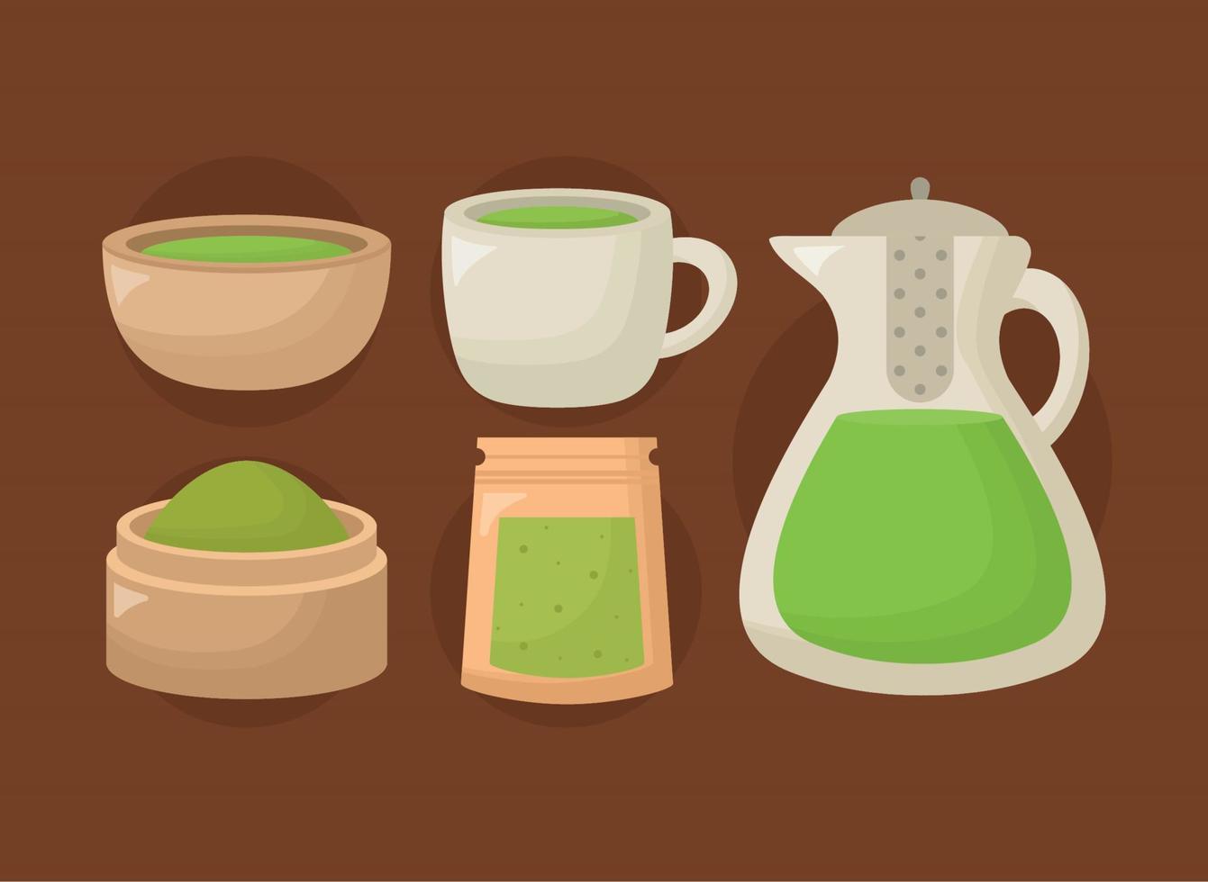 five matcha icons vector