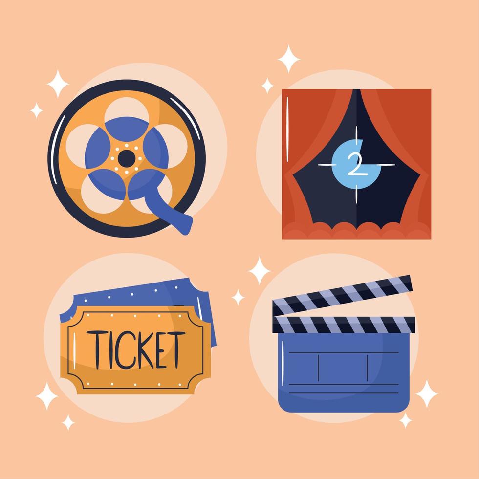 four cinema items vector