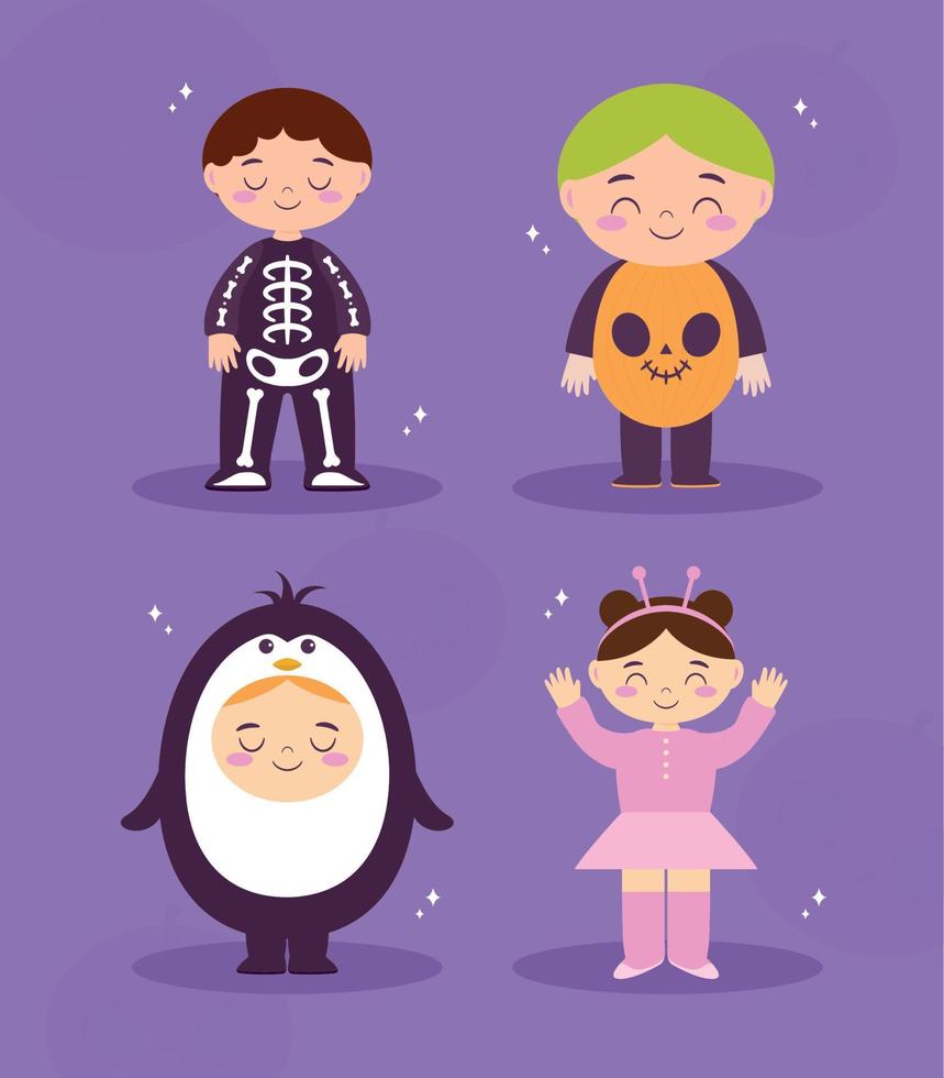 four costume kids group vector