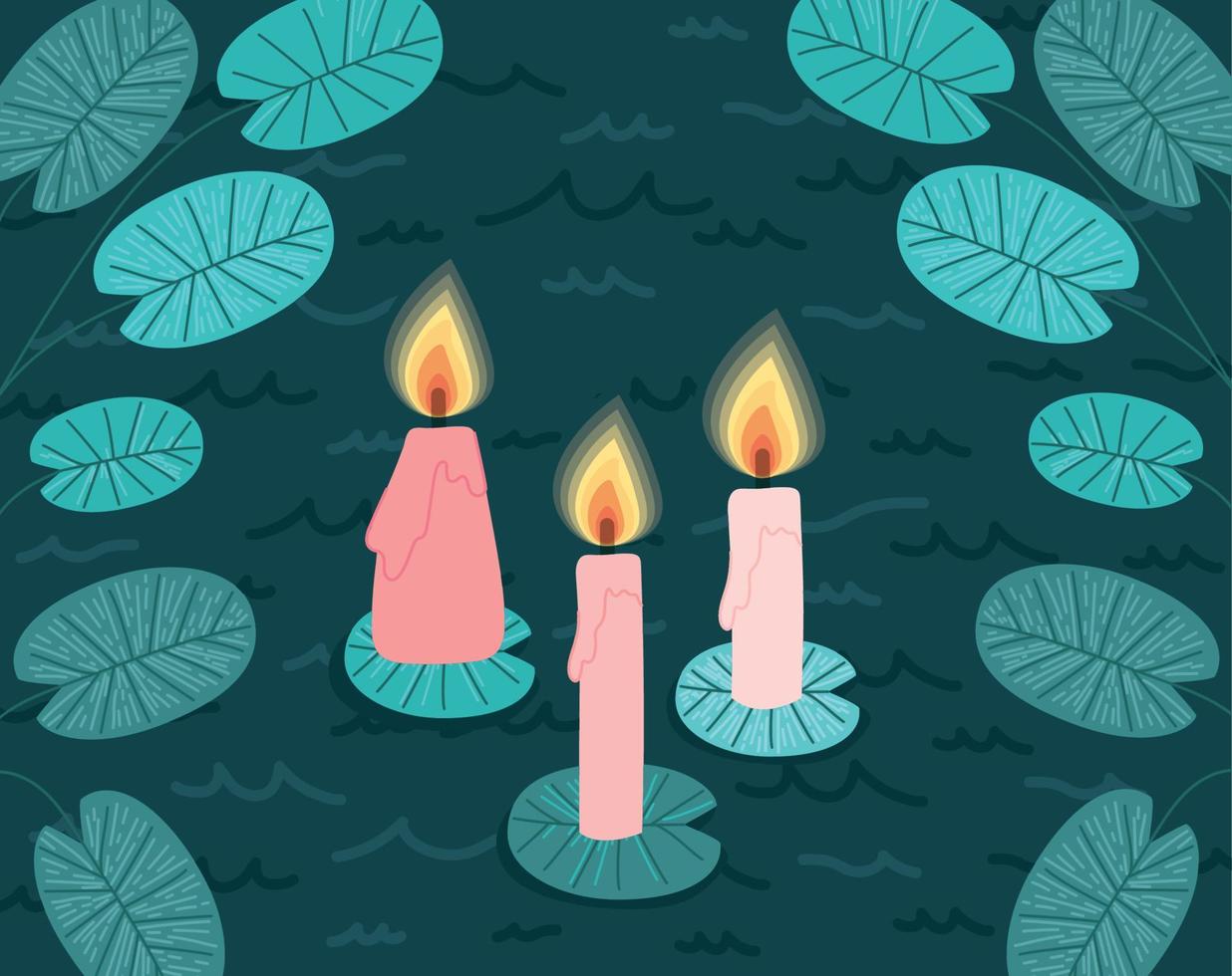 candles on leaves vector