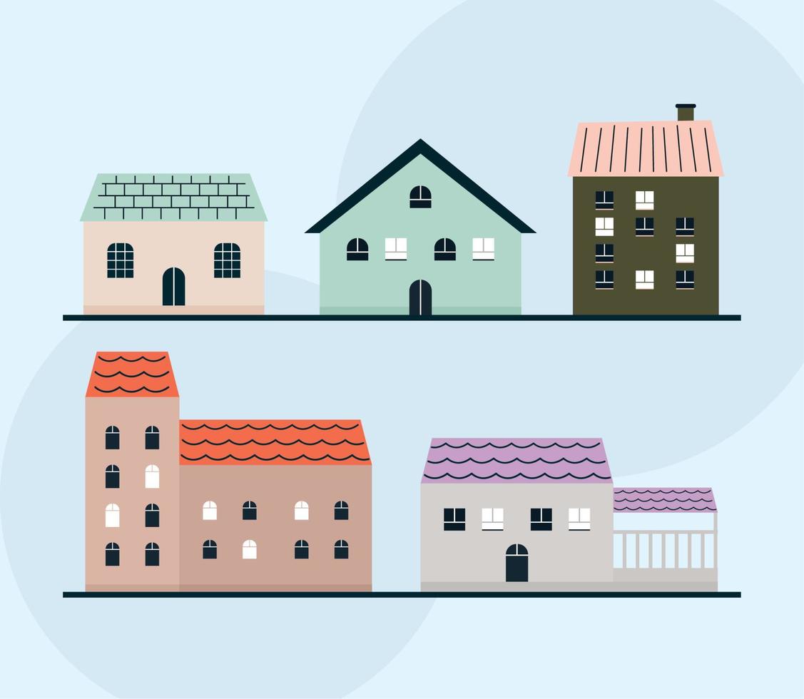 five buildings and houses vector