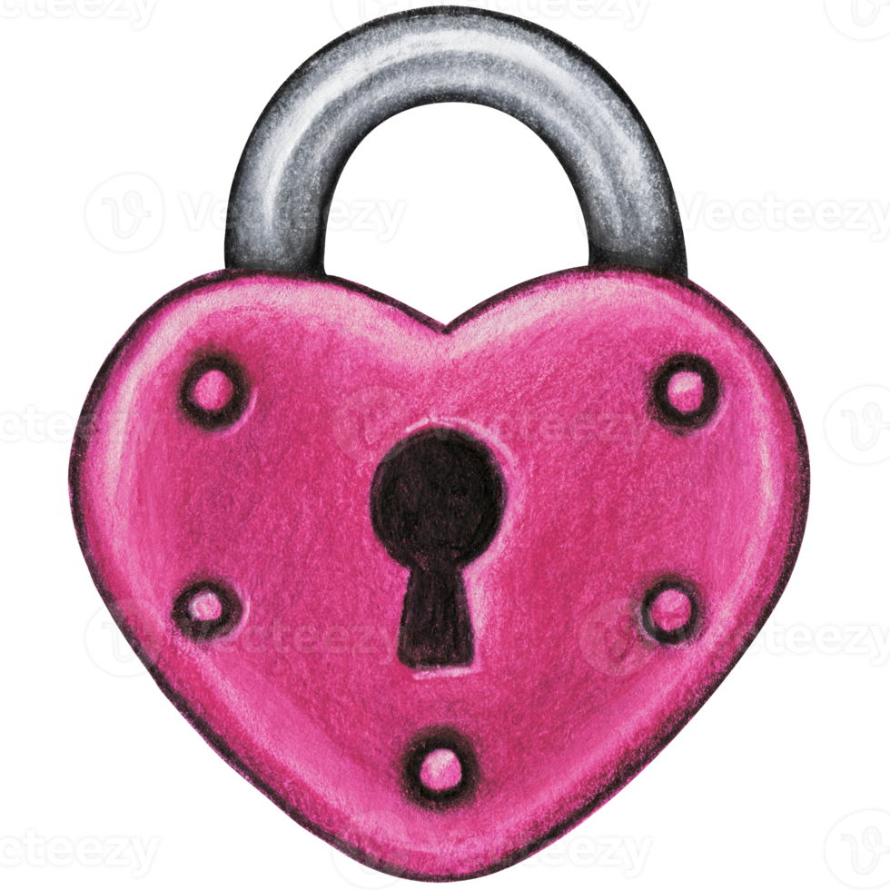 Watercolor hand drawn heart shaped lock png