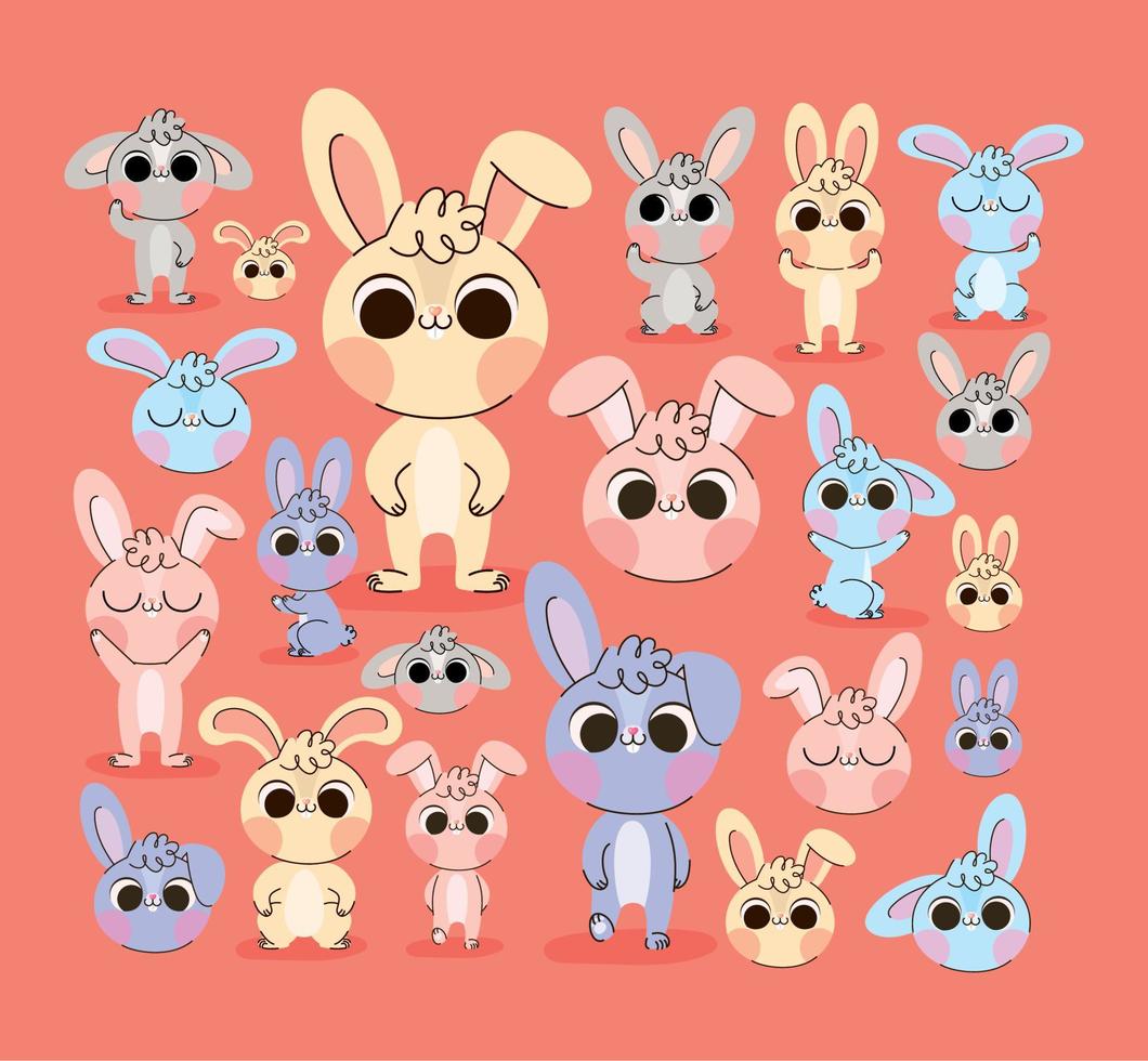 cutes bunnies set vector