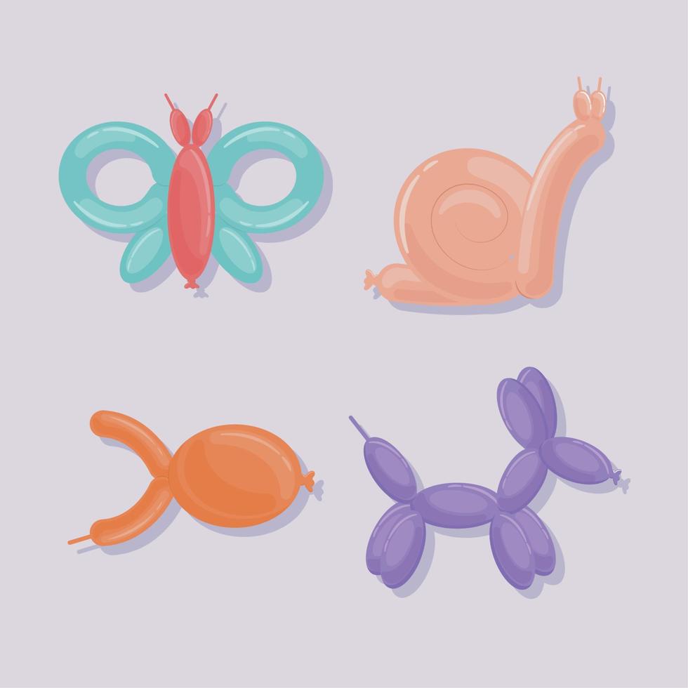 cuatro globos animales vector