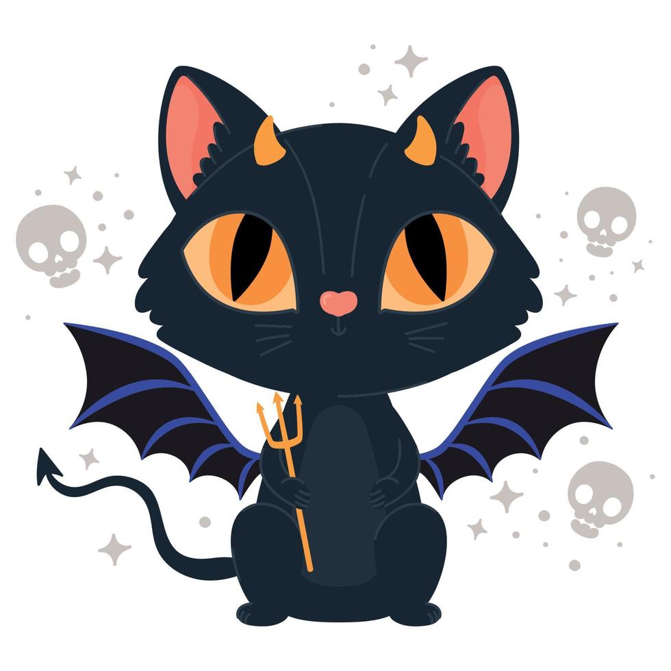 halloween cat with fork vector