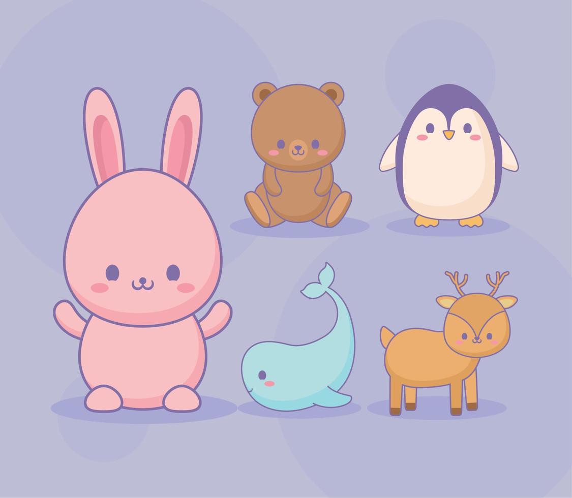 five cute animals vector