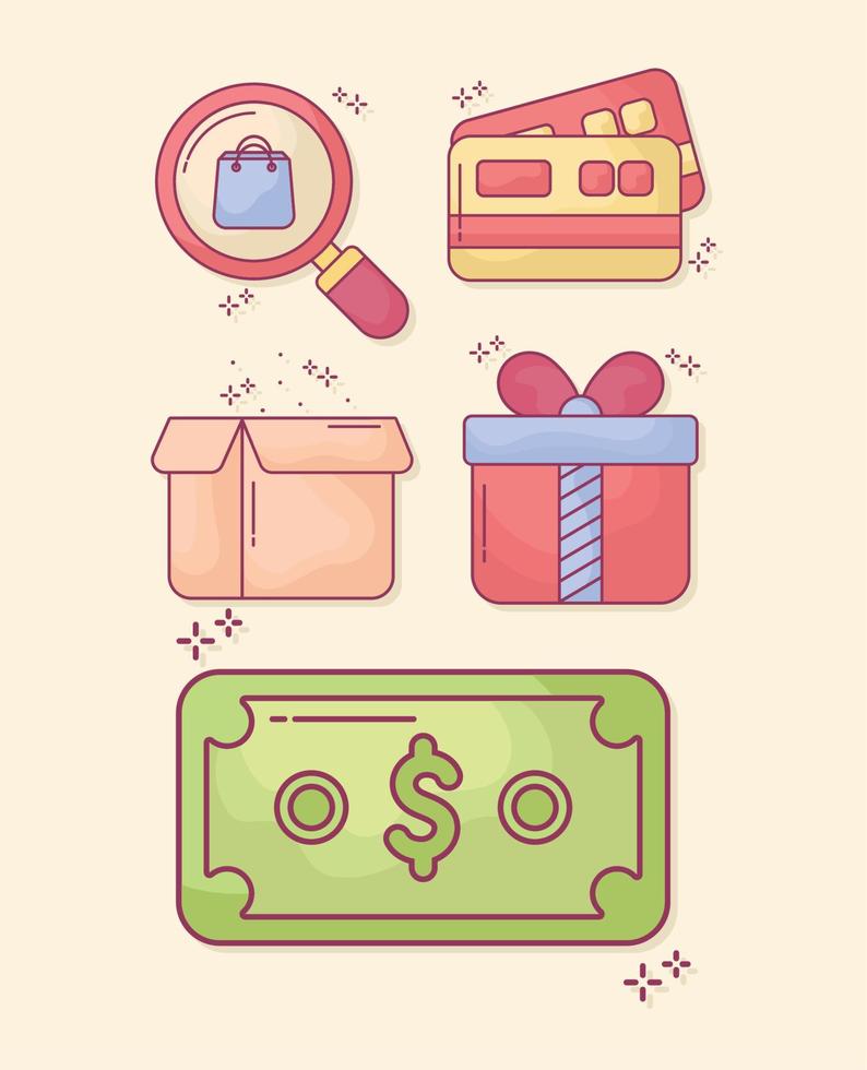 six shopping items vector