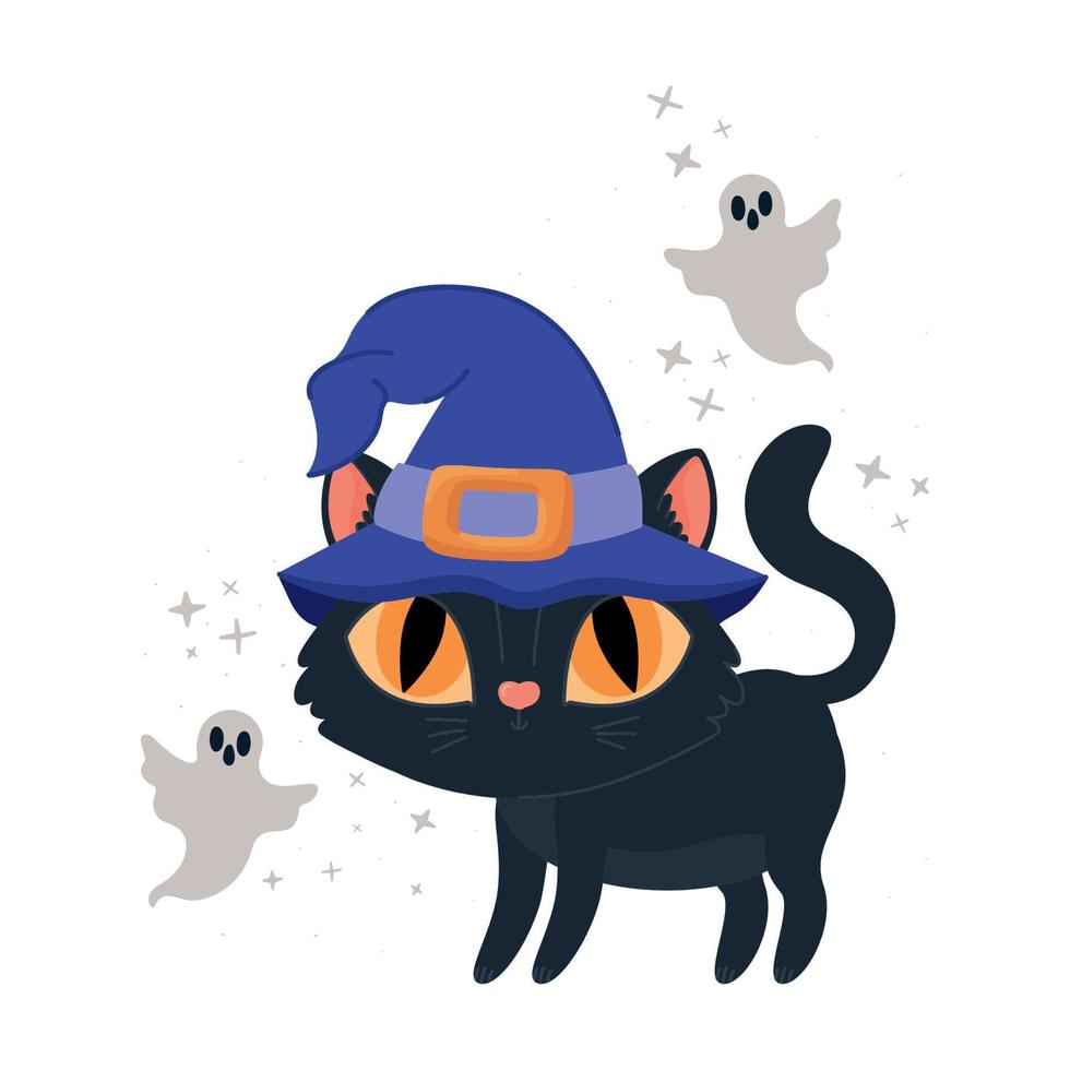 halloween cat with ghosts vector