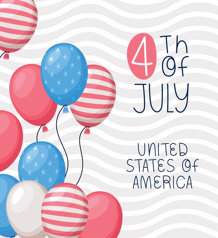 4th of july with usa balloons vector