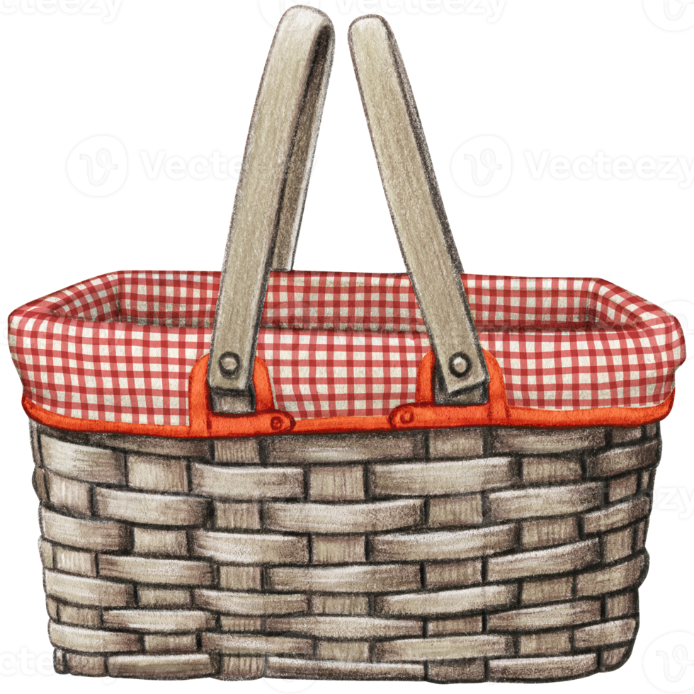 watercolor hand drawn picnic basket png