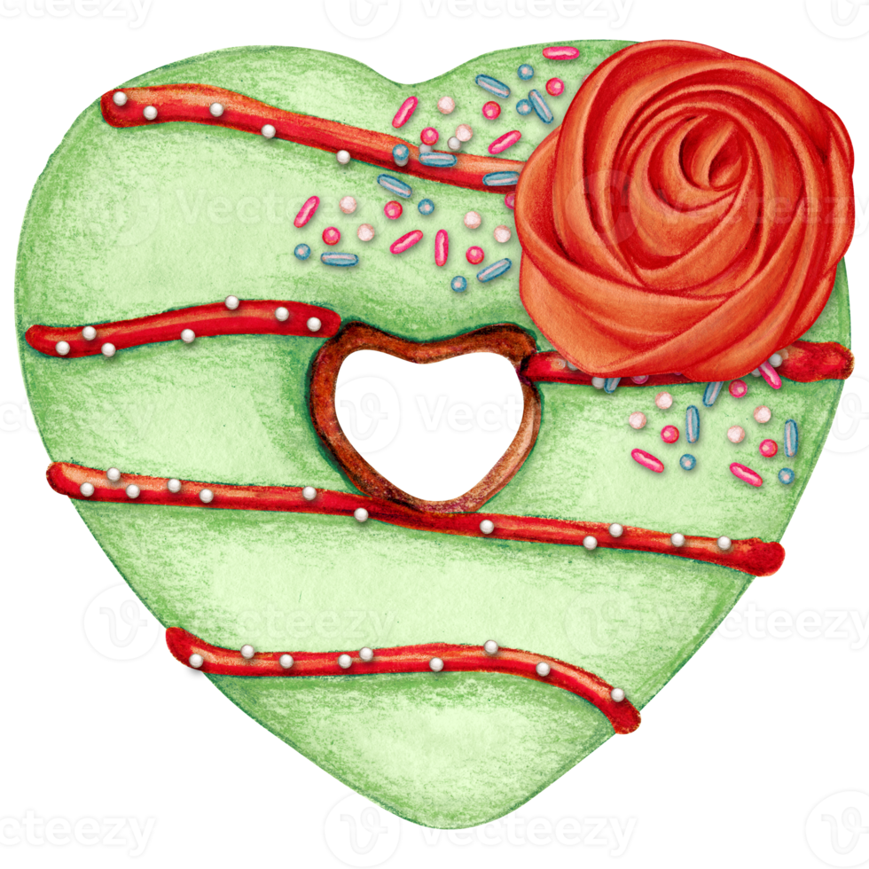 waterverf hand- getrokken hart vormig donut png