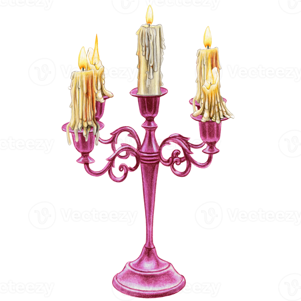 Watercolor hand drawn gothic candle holder png