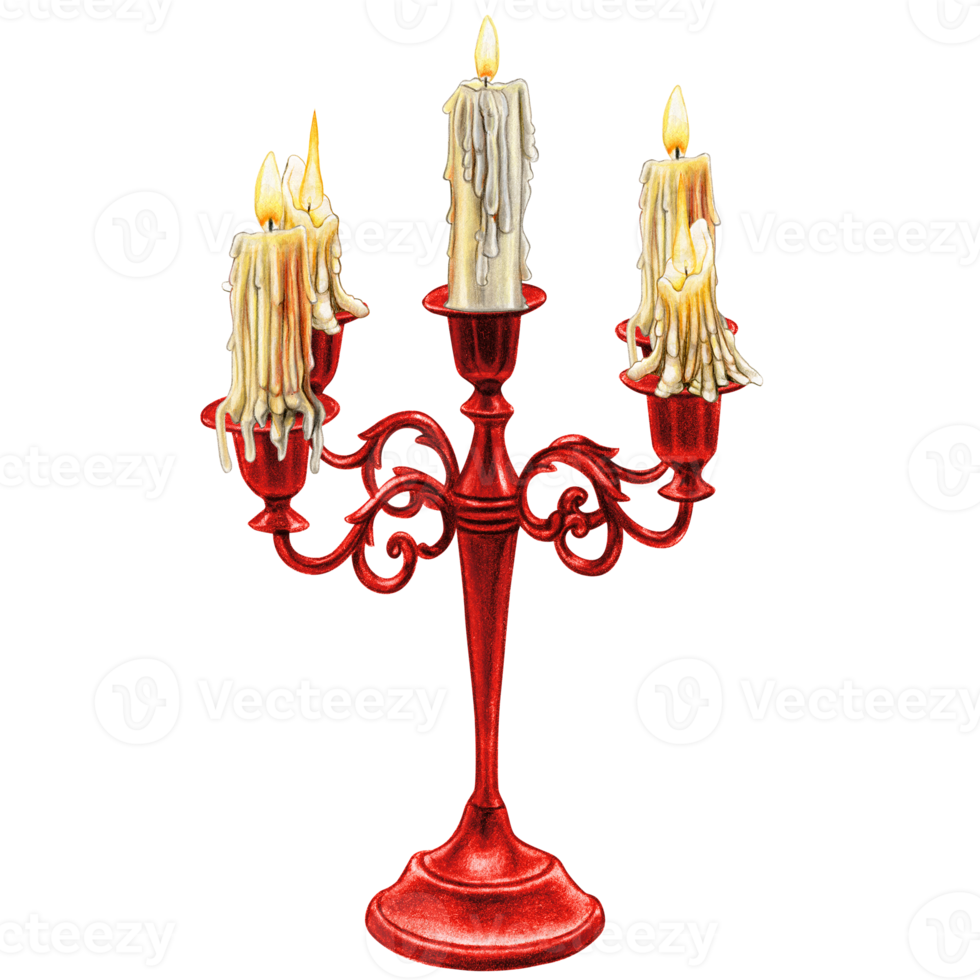 Watercolor hand drawn gothic candle holder png