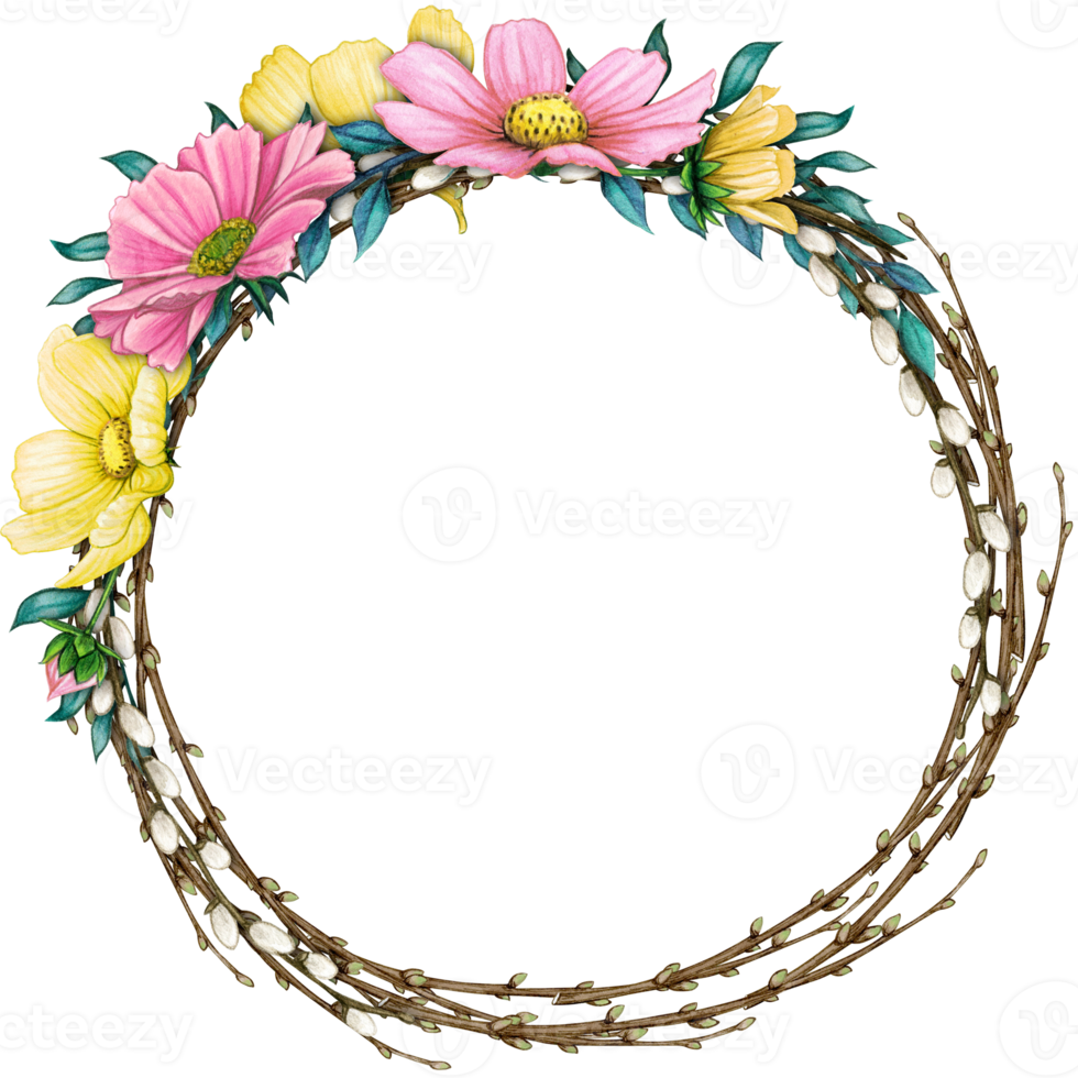 watercolor floral spring wreath png