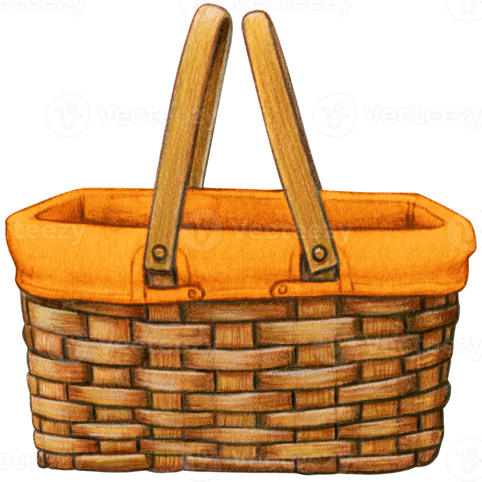 watercolor hand drawn picnic basket png