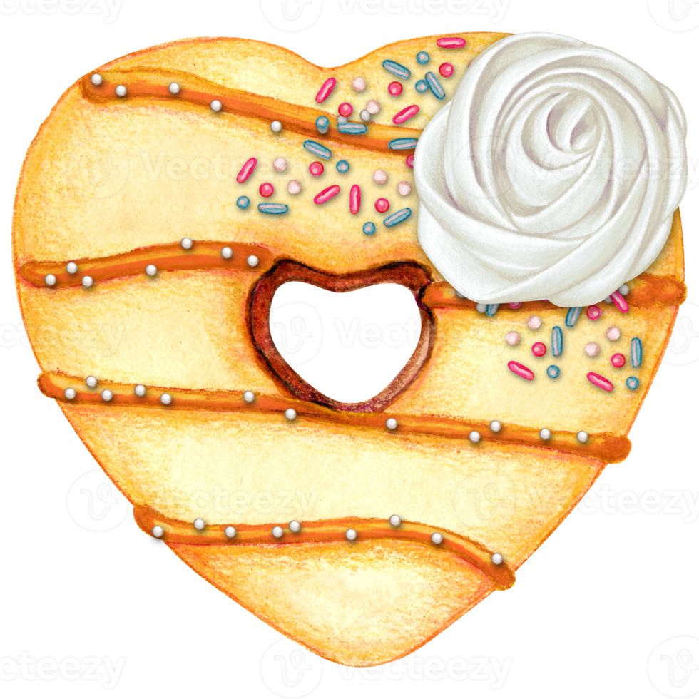 waterverf hand- getrokken hart vormig donut png