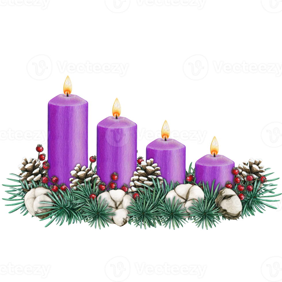 watercolor hand drawn advent candles decoration png