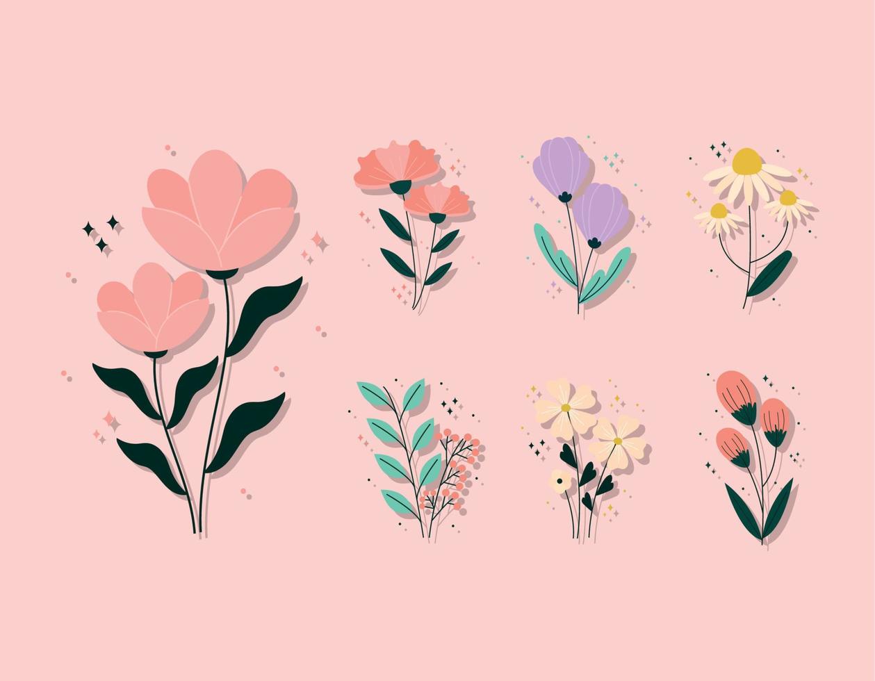 seven flower bouquet vector