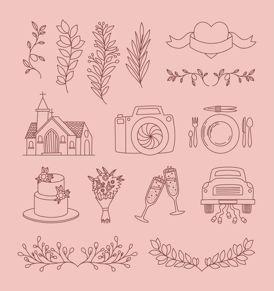 wedding icons bundle vector