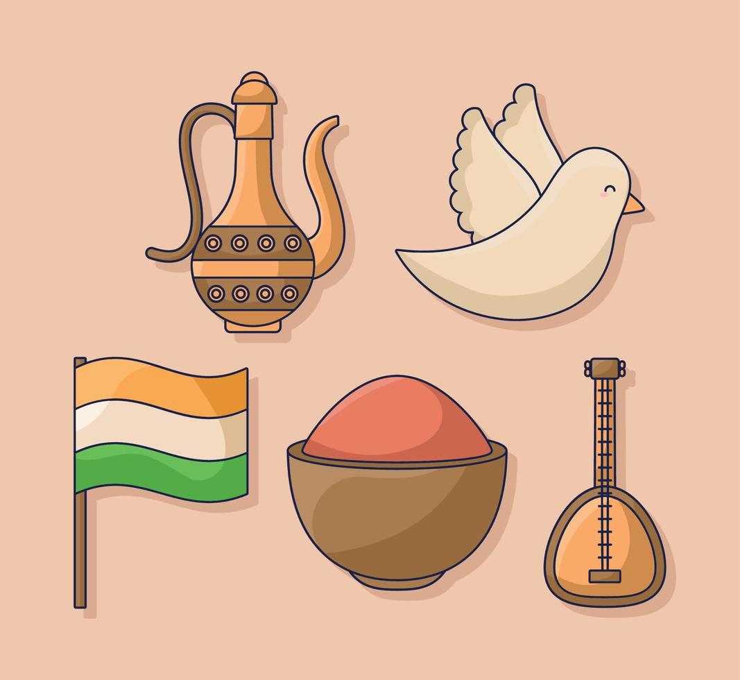 five indian items vector