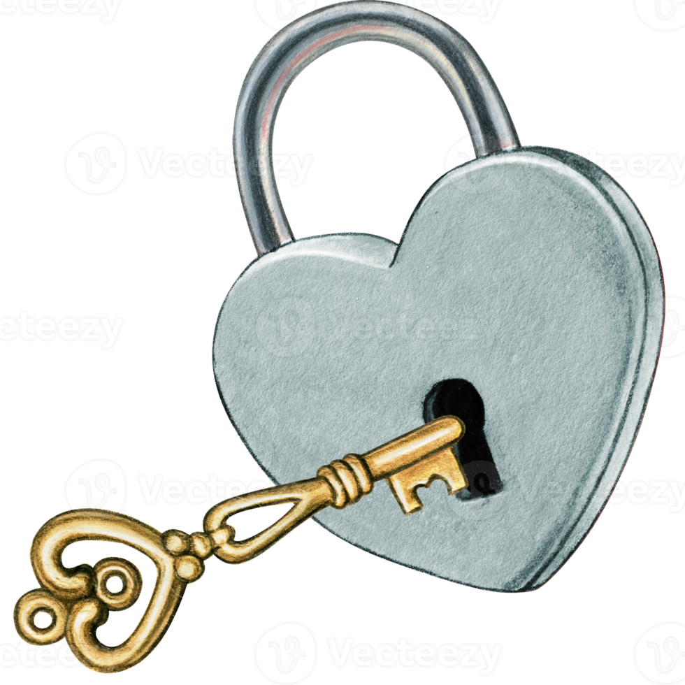 Watercolor hand drawn heart shaped lock png