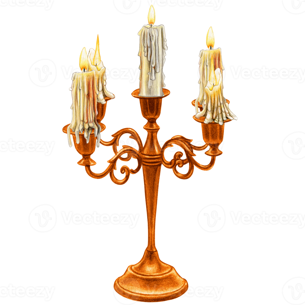 Watercolor hand drawn gothic candle holder png