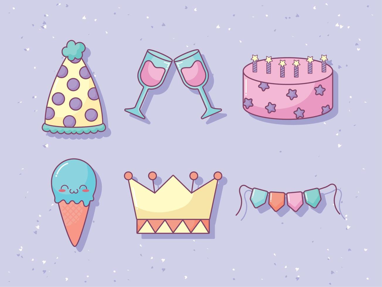 kawaii birthday icons vector