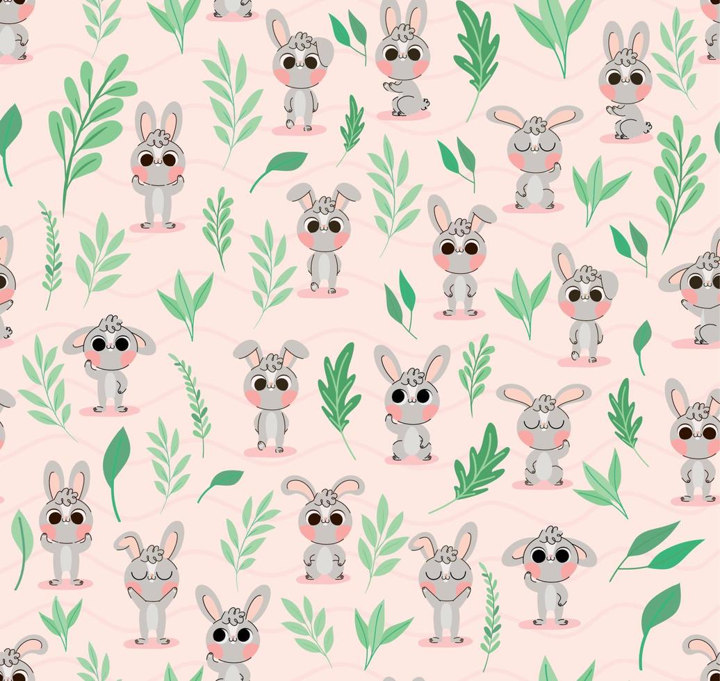bunnies and plants pattern vector