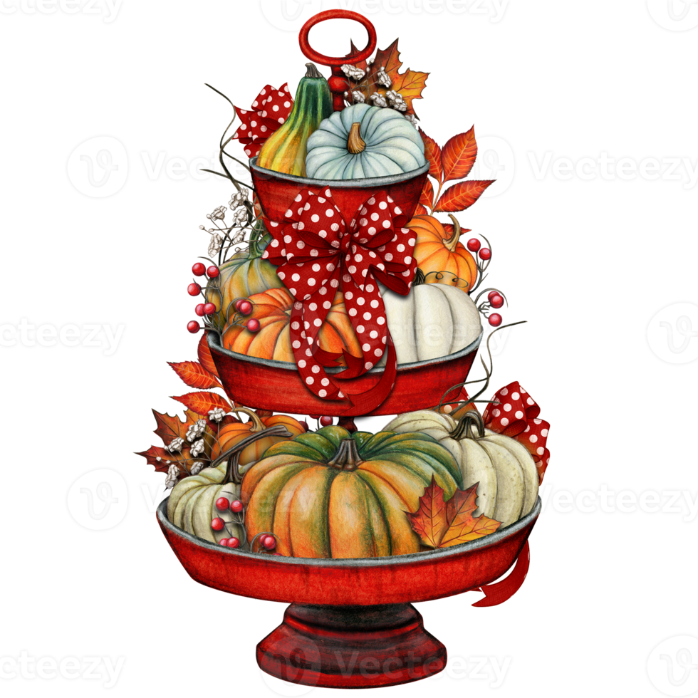 Watercolor hand drawn fall decorated tiered tray png