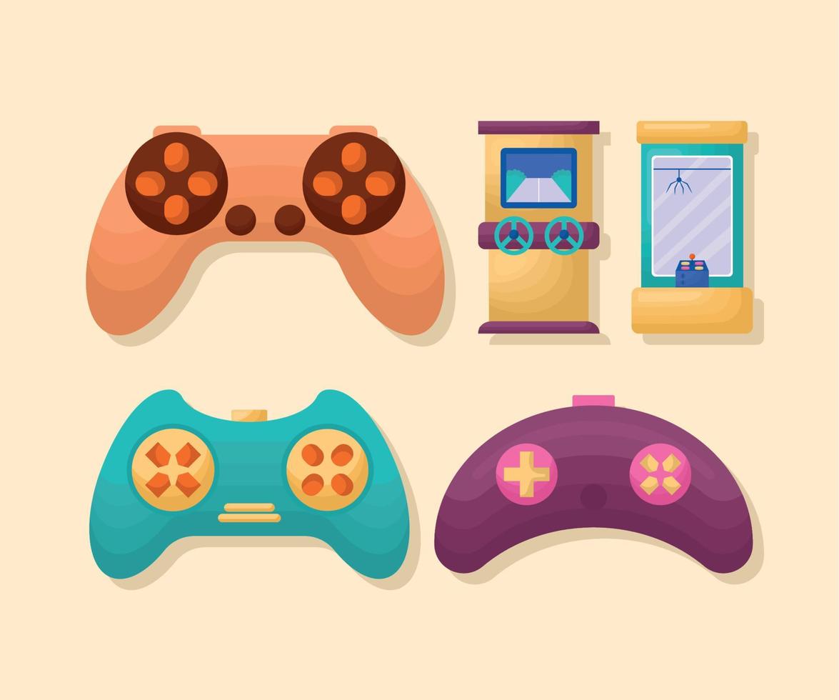 five video games items vector