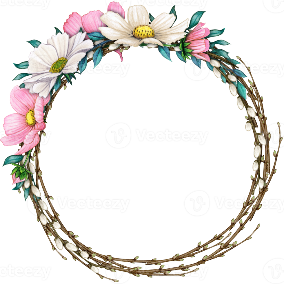 watercolor floral spring wreath png