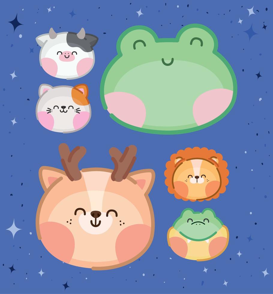 six happy animals vector